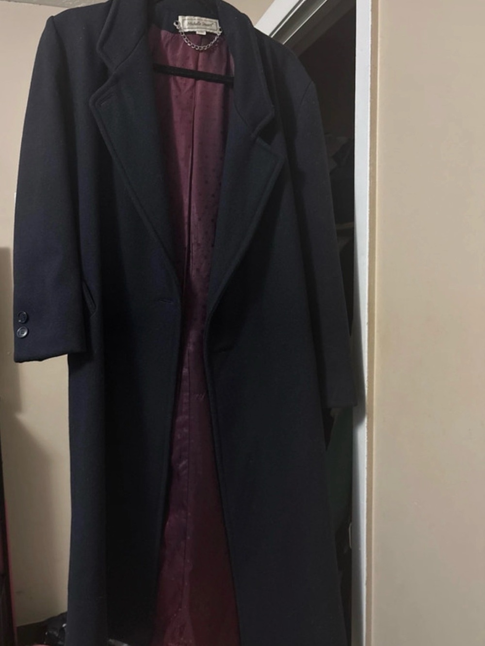 Michelle Stuart Navy Pea Coat with Burgundy Lining